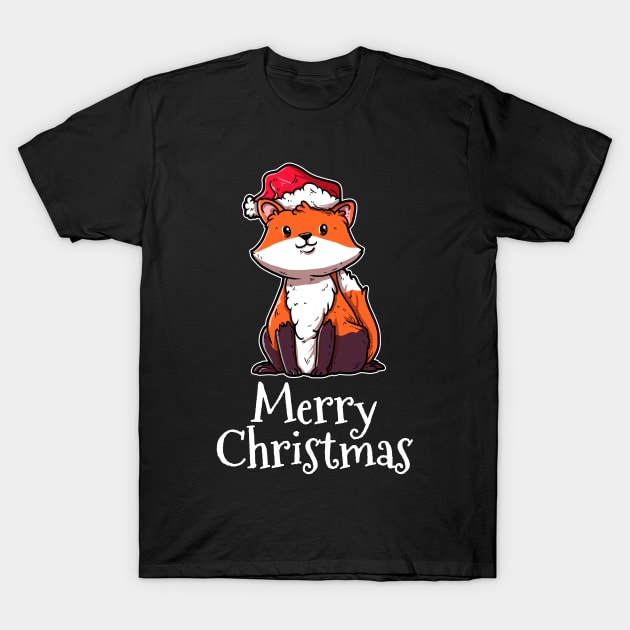 Merry Christmas Red Fox Santas Hat Fox T-Shirt by TheTeeBee